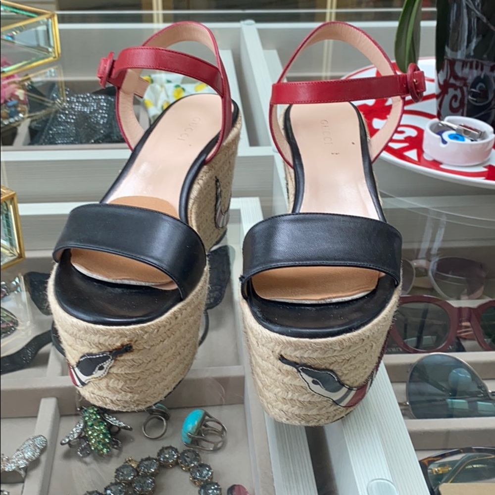 Gucci black red snake platform espadrilles sandal